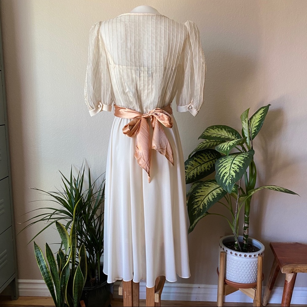 SOLD Vintage Sheer Puff Sleeve Dress - Picture 2 of 16